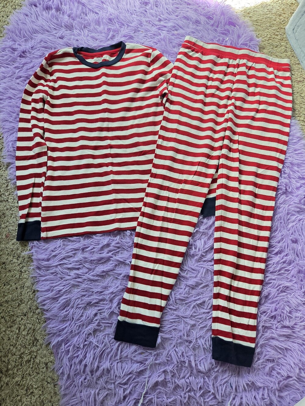 Vineyard Vines Red and Cream Striped Kids Long Sleeve Pajama Set - 14